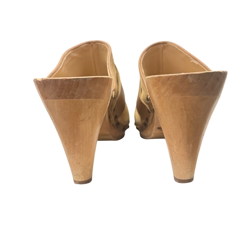 Coach Felicia Suede Wood Mule Clogs Made in Italy Gold Tan Size 10 - Picture 6 of 14